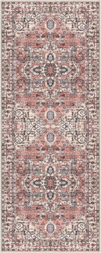 KOZYFLY Runners for Hallways 2x5 Ft Washable Kitchen Runner Rug Boho Runner Rug for Entryway Indoor Printed Oriental Faux Wool Floor Carpet Runner for Laundry Room Kitchen Hall, Terracotta/Beige