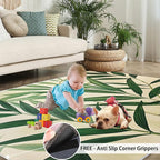 8x10 Bamboo Leaves Rugs for Living Room - Realistic Botanical Art Large Area Rug, Minimalist Leaves Modern Boy Nursery Rug Soft Washable for Classroom Office Bedroom Kids Room
