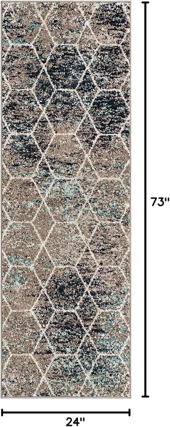Unique Loom Trellis Frieze Collection Area Rug - Geometric (2' x 6' Runner, Blue Multi/ Ivory)