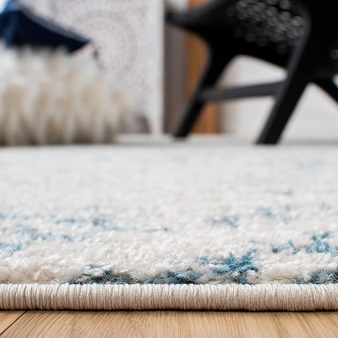 SAFAVIEH Tulum Collection Runner Rug - 2' x 8', Ivory & Turquoise, Moroccan Boho Tribal Design, Non-Shedding & Easy to Clean, Ideal for Living Room, Hallway, Foyer, Entryway, Bedroom (TUL272E)