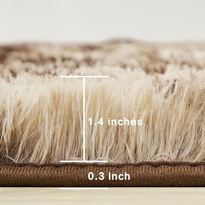 Andency Soft Area Rugs for Living Room Bedroom, 4x6 Fluffy Shaggy Bedside Rug, Non-Slip Large Shag Fuzzy Plush Carpets for Bedroom Kids Dorm Nursery Home Decor Aesthetic, Tie-Dyed Brown