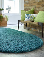 Unique Loom Solid Shag Collection Area Rug (8' x 10' Oval, Deep Aqua Blue)