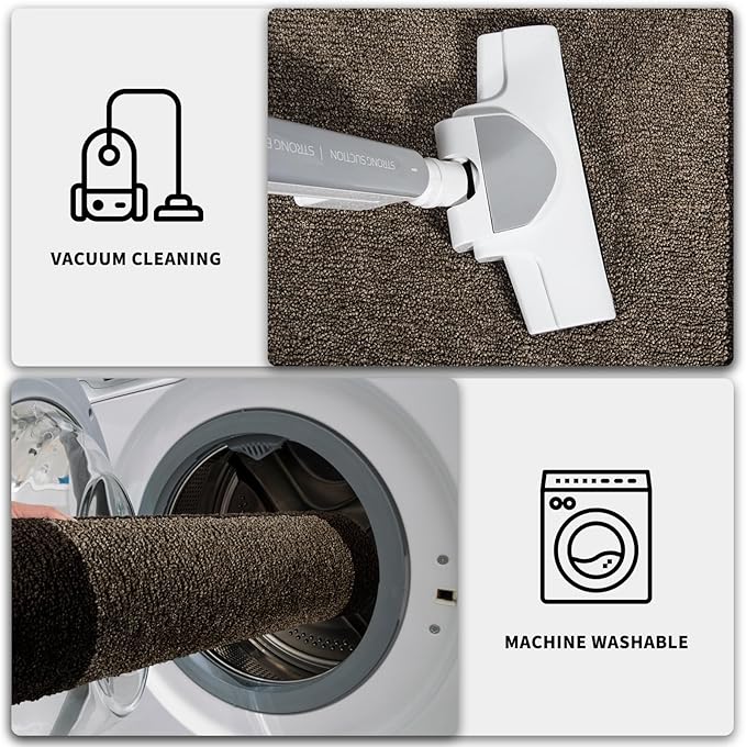 PURRUGS Dirt Trapping Door Mat 32" x 72", Non-Slip/Skid Machine Washable Entryway Rug, Shoes Scraper, Throw Rug, Super Absorbent Area Rug for Muddy Wet Shoes and Paws, Grayish Brown & Coffee