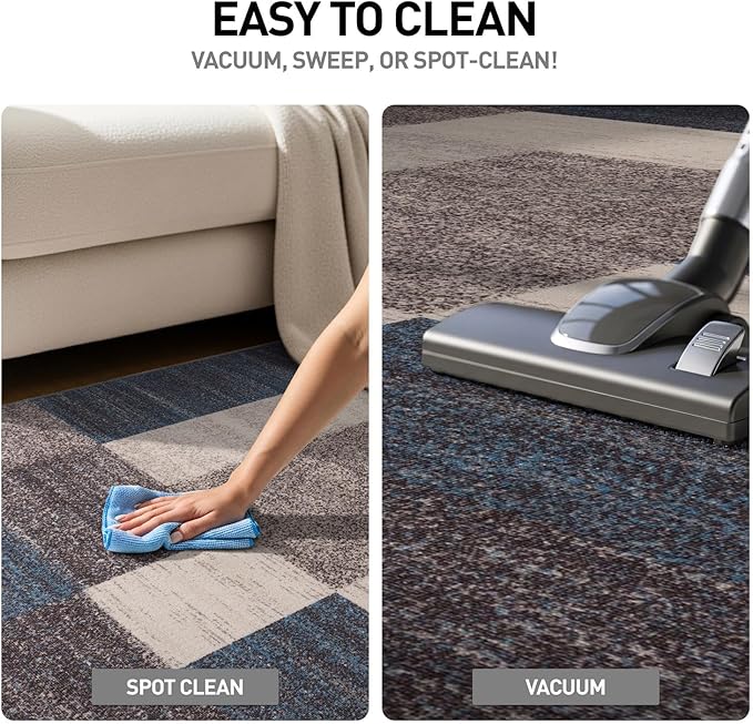 Rugshop Contemporary Blue Geometric Boxes Non-Slip Area Rug Non-Shedding for Living Room, Dining Room and Office, 9' x 12'