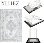 Area Rug 5x7 Living Room Rug, Machine Washable Vintage Distressed Medallion Rug Non-Slip Soft Low Pile Large Indoor Rugs for Bedroom Kitchen Dining Room Office(Taupe,5'x7')