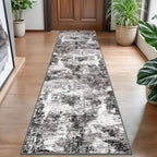 Modern Abstract Hallway Runner Rug, Black Grey 2x8 Runner Rug, Washable Kitchen Runner Non-Slip Soft Thin Print Faux Wool Carpet for Entryway Bedroom Laundry Room Indoor