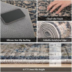 Washable 6x9 Area Rugs for Living Room, Boho Non-Slip Vintage Distress Large Rugs for Bedroom Dining Room Nursery Office, 0.3" Neutral Oriental Throw Thin Carpet, Black/Brown/Blue/Multi