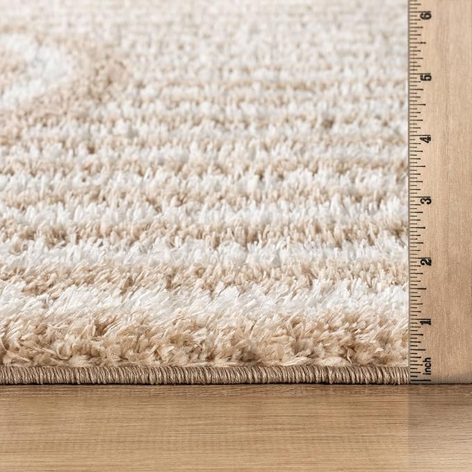 Rugshop Abstract Arch Shag Area Rug Beige 4' x 6' Ideal for Small Living Rooms, Offices, or Beside The Bed