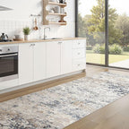 3x10 Washable Runner Rug for Hallway: Soft Neutral Modern Abstract Low Pile Rug Indoor - Carpet for Bedroom Dining Room Kitchen Entryway - Beige Blue