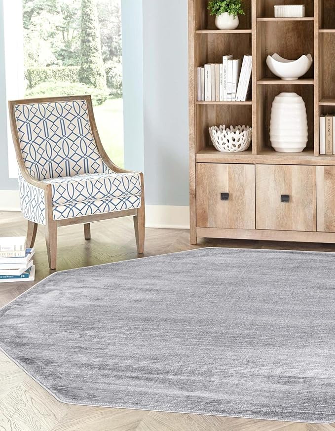 Unique Loom Finsbury Collection Area Rug - Kate (5' 3" Octagon, Gray/ Ivory)