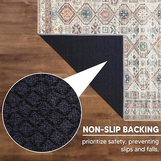 Keen Home Design 2x10 Rug - Machine Washable Runner Rug with Non-Slip Backing, Ideal for Hallway, Entryway, Kitchen, Laundry Room - Vintage, Easy Clean, Durable, Low Pile - (2'6" x 10')
