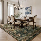 Large 8x10 Washable Area Rug for Living Room, No Shedding Vintage Floral Print Rugs Non Slip, Indoor Thin Retro Accent Carpet for Bedroom Farmhouse Dining Room(Dark Green/Brown/Multi)