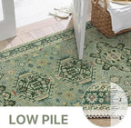 Bavni Washable Runners for Hallways 2X10, Ultra-Thin Non Slip Long Runner Rug, Print Vintage Aesthetic Carpet Runner, Low Pile Rugs for Kitchen Porch Bedroom, Green
