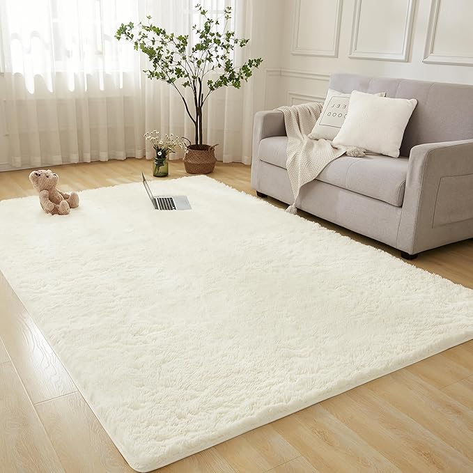 Andency Cream Area Rugs 9x12 for Living Room Home Decor, Large Shaggy Bedroom Carpet, Non-Slip Big Shag Indoor Thick Soft Fluffy Furry Fur Area Rugs for Kids Dorm Nursery Aesthetic