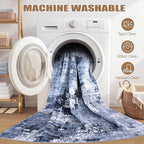 Area Rug Living Room Rugs - 7x9 Washable Large Soft Indoor Neutral Modern Abstract Low Pile Rug Carpet for Bedroom Dining Room Farmhouse Home Office - Navy Blue