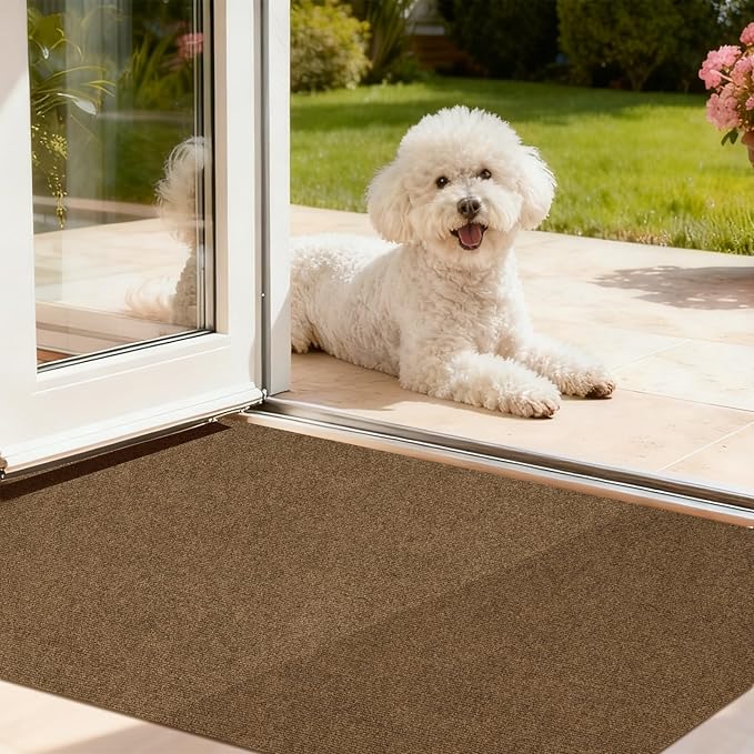 jxgzyy Heavy Duty Runner Rugs, 2'11" x 4'11" Non Slip Hallway Doormat, Indoor Outdoor Carpet Runner, Waterproof Floor Mat for Entrance Laundry Patio Garage, Brown