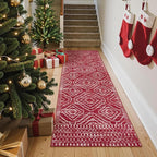 Wonnitar Moroccan Washable 2.5x8 Christmas Runner Rug for Hallway, Non-Slip Stain Resistant Kitchen Runners, Farmhouse Floor Carpet Soft Runner for Bathroom Hall Entyway (Red,2'6"x8')