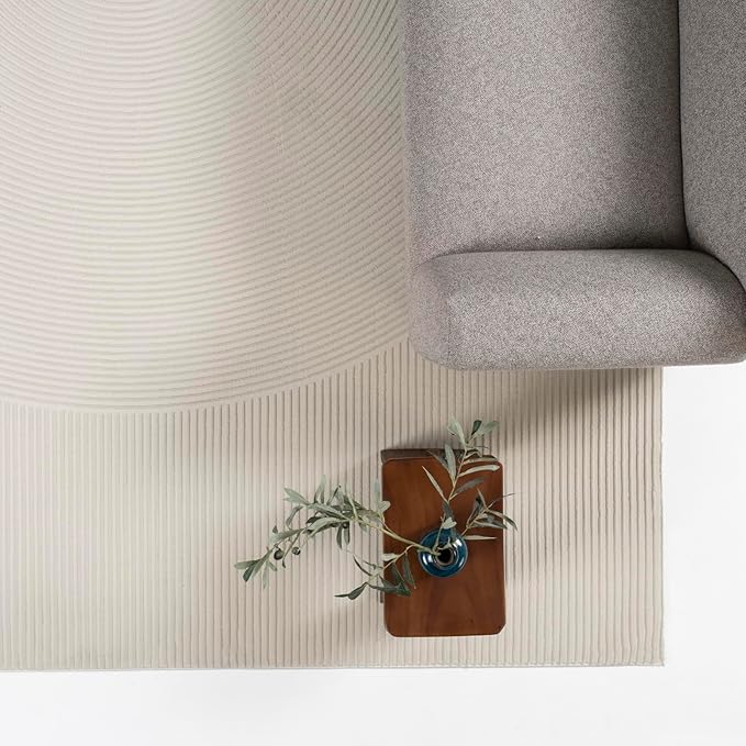 Revival Rugs Record 9'2"x12'2" Washable Area Rug for Living Room Bedroom - 100% Recycled Oeko-TEX Certified, Medium Pile, Beige, Cream