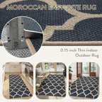 Lahome Moroccan Easy Jute Runner Rug, Blue Washable Runner Rugs for Outdoor Porch Hallway, Geometric Trellis Woven Long Carpet for Doorway, Thin Non Slip Outdoor Decor, 2'6'' x 8'