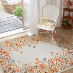 Wonnitar Floral Washable Area Rug 4x6 Halloween Rug, Non-Slip Soft Fall Rugs for Bedroom, Low Pile Botanical Nursery Rug Carpet for Bedside Kids Room Dorm Decor (Orange,4'x6')