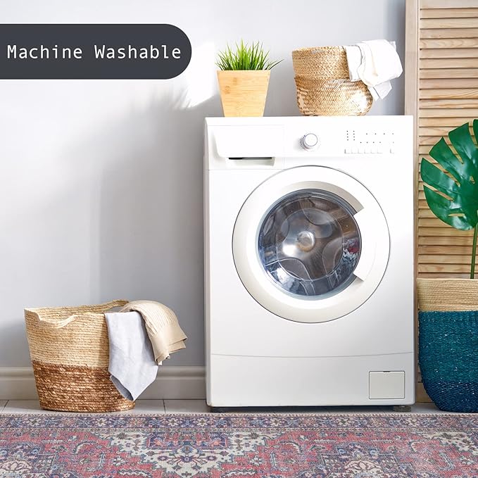 GLN Rugs Traditional Collection - Machine Washable Area Rug, Traditional Washable, Non Slip, Low Pile Chenille Rug, Living Room, Bedroom, Kitchen Rug (2' x 3' Multi Blue)
