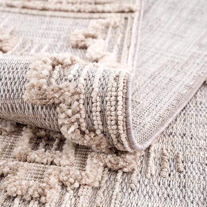Hauteloom Ampusungan Modern Moroccan Medallion Farmhouse Hallway, Entryway Runner Rug - High Low - High Pile Long Carpet - Cream, Beige, Brown, Beige - 2'7" x 7'3"