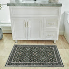 WITSHOCK Washable 2x3 Entryway Area Rug: Soft Non-Slip Backing Washable Rugs Vintage Flower Boho Accent Small Rugs for Bedroom, Kitchen, Bathroom, Nursery Entrance,Dark Green