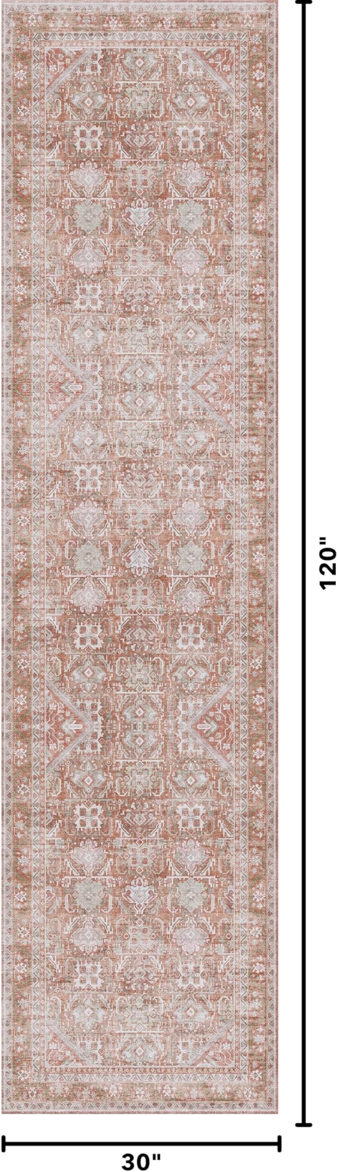 Kuden 2'6"x10 Runner Rug, Machine Washable Area Rug with Non-Slip Backing, Vintage Style, Soft, Easy Clean, Low Pile Rug for Hallway, Entryway, Kitchen, Bedroom