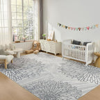WITSHOCK 10x12 Washable Rug for Living Room,Modern Floral Distress Print Pattern Area Rugs,Stain Resistant with Non Slip Backing Carpet for Dining Room,Bedroom & Home Decor,Grey White