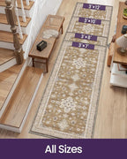 DEXI Hallway Runner Rug 3x12, Distressed Non Slip Runners Carpet, Boho Vintage Soft Thin Indoor Rug, Stain Resistant Washable Entry Mat for Entryway Kitchen Laundry Room Living Room, Light Brown