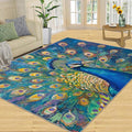 Peacock Rug Large - 8x10 Rug, Turquoise Teal Peafowl Washable Rugs for Living Room, Peafowl Decor Carpet, Modern Style Non-Slip Area Rugs for Bedroom, Aesthetics Carpet - Peafowl Home Decor & Gifts