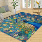 Peacock Rug Small - 4x5 Rug, Turquoise Teal Peafowl Washable Rugs for Living Room, Peafowl Decor Carpet, Modern Style Non-Slip Area Rugs for Bedroom, Aesthetics Carpet - Peafowl Home Decor & Gifts