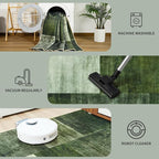 DweIke Large Modern Washable Area Rugs 8x10, Living Room Rug Non-Slip and Non-Shedding Large Rugs for Bedroom, Low Pile Indoor Rubber Backed Carpets for Dining Office Home Decor, Green