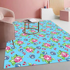 Vintage Floral Area Rug Pink Roses Blue Blooms on Sky Blue Background Romantic Cottage Core Carpet for Living Room Bedroom Dining Room Kitchen Home Office Washable Non Slip Thin Mat 10x14