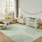 WITSHOCK 9x12 Washable Rug for Living Room,Modern Floral Distress Print Pattern Area Rugs,Stain Resistant with Non Slip Backing Carpet for Dining Room,Bedroom & Home Decor,Green/Light Green