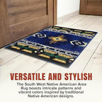 YHSF South West Native American Area Rug C318 - Easy Clean, Thick, Soft, Durable Native Tribal American Indian Inspired Rug for Bedroom/Living Room and More - Navy Blue, 2 ft 4 in x 10 ft 11 in