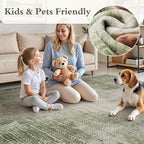 3 x 5 Rug Small Non Slip Machine Washable Rug Distressed Abstract Soft Indoor Carpet Neutral Boho Rug for Bedroom Living Room Entryway Kitchen Bedside, Green