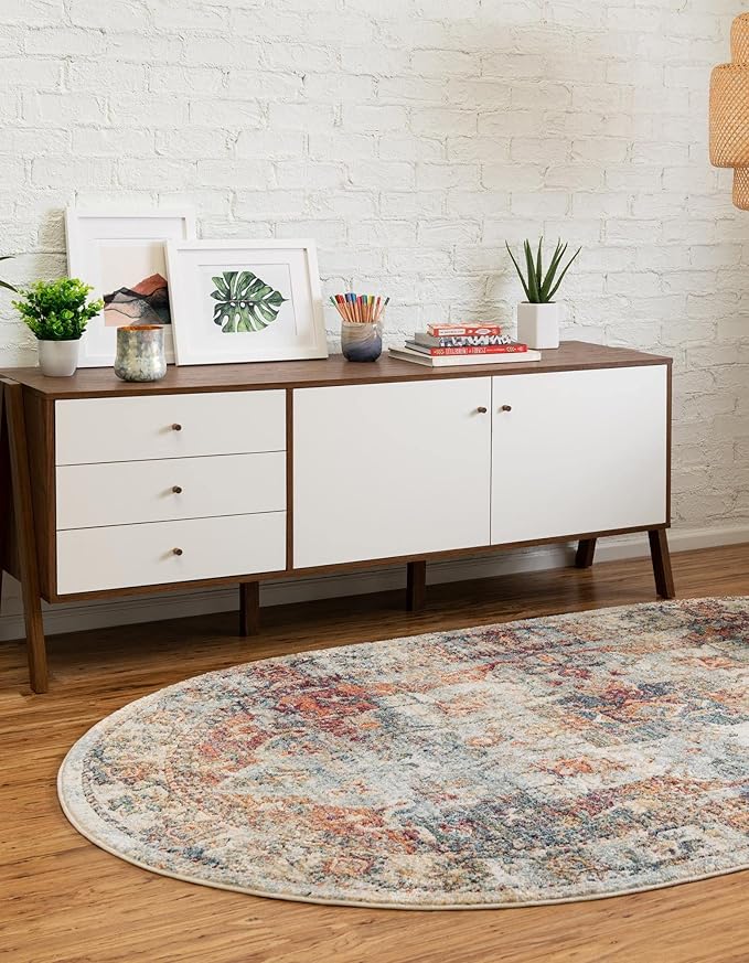Unique Loom Isabella Collection Area Rug - Adjani (4' 1" x 6' 1" Oval, Ivory/ Beige)