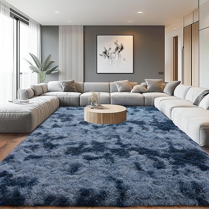Upgrade Non-Slip Plush Rugs for Living Room, Soft Shaggy Carpets for Living Room, Fuzzy Rugs for Kids' Room, Perfect Decor for Modern Home New Blue Grey 5x7Feet