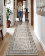 LUMI Washable Kitchen Rug, 23x59 Non-Slip Indoor Hallway Runner, Soft Low Pile Vintage Distressed Area Rugs for Laundry, Bedroom, Celadon