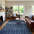 Lahome Moroccan Washable Area Rugs 6x9 Non-Slip Ultra-Thin Soft Living Room Carpet, Modern Geometric Print Stain Resistant Rug Carpet for Bedroom Dining Room Office, Blue