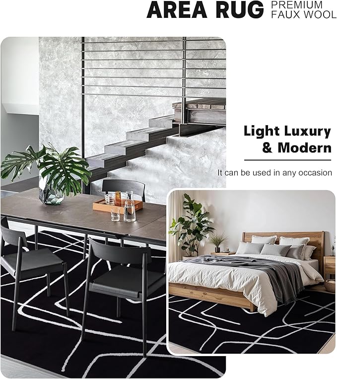 YIHOUSE Modern Washable Area Rug for Living Room Bedroom - Large Abstract Black and White Rug Non-Slip Ultra-Thin Home Decor (Dark Abstract, 6'x9'ft)