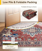 Area Rugs 3'x5' Washable Non-Slip, Floral Vintage Distress Print Pattern Medallion Carpet for Living Room Bedroom Dining Room, Red Blue