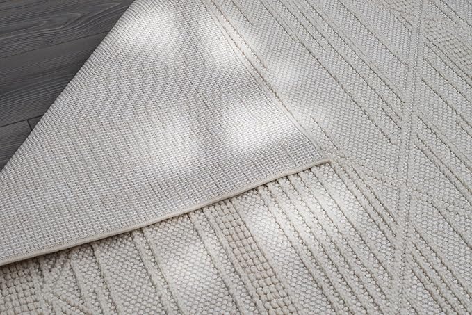 CAMILSON Micro Loop Rug 10x14 Modern Luxury Geometric Pattern Large Area Rugs Soft High and Low Pile Stain Resistant Easy-Cleaning Non-Shedding for Living Room Office Indoor Carpet (10 x 14 / White)