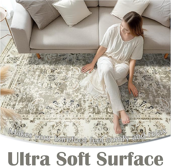 jinchan Fiora Runner Rug 2x5 Washable Hallway Runner- Vintage Floral Non Slip Low-Pile Soft Thin Kitchen Rug Distressed Carpet for Farmhouse Bedroom Entryway Laundry Room(2x5ft, Taupe)