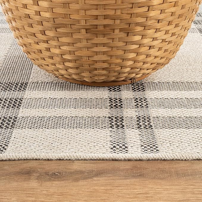 CAMILSON Easy Jute Rug 5x7, Indoor Outdoor Off-White Color Fiber Area Rugs for Living Room Patio and Kitchen Rug Checkred Boho Woven Design, Easy-Cleaning, Washable Outside Carpet (5 x 7)