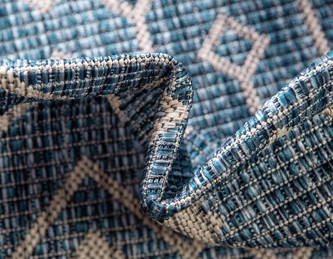 Unique Loom Outdoor Trellis Collection Area Rug - Tribal Trellis (6' 1" Square, Blue/ Ivory)