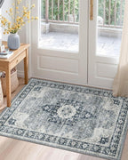 DEXI Area Rugs for Entryway 2x3, Washable Low Pile Vintage Traditional Entry Rug Non Slip, Small Indoor Door Mat for Bedroom Kitchen Entrance Hallway, Blue Grey