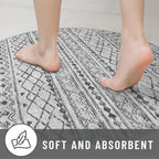 KUTA Boho Round Washable Rugs 5Ft Grey Moroccan Circle Area Rug Non-Slip Soft Distressed Geometric Carpet for Living Room Bedroom Low-Pile Entry Throw for Nursery Dorm Decor