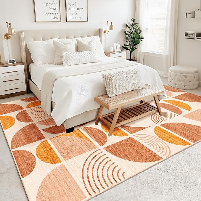 MUJOO 9x12 Area Rugs,Washable Rugs for Living Room Bedroom Dining Room,Large Boho Throw Floor Carpet Non Slip Soft Modern Abstract Bohemian Orange